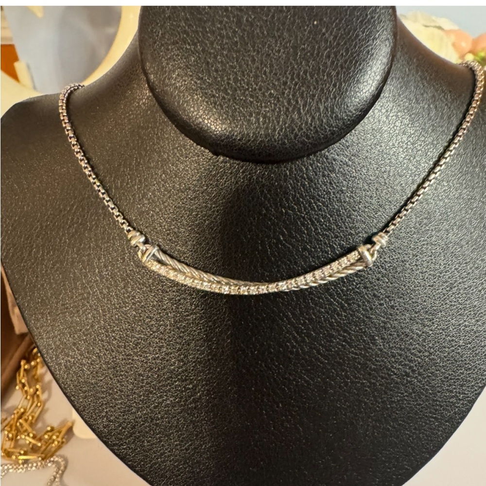 David Yurman Crossover Bar Diamond Necklace 
Like New